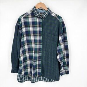 90s No.4 Exp Jeans Mens Vintage Colorblock Plaid Flannel Shirt Green Blue  L